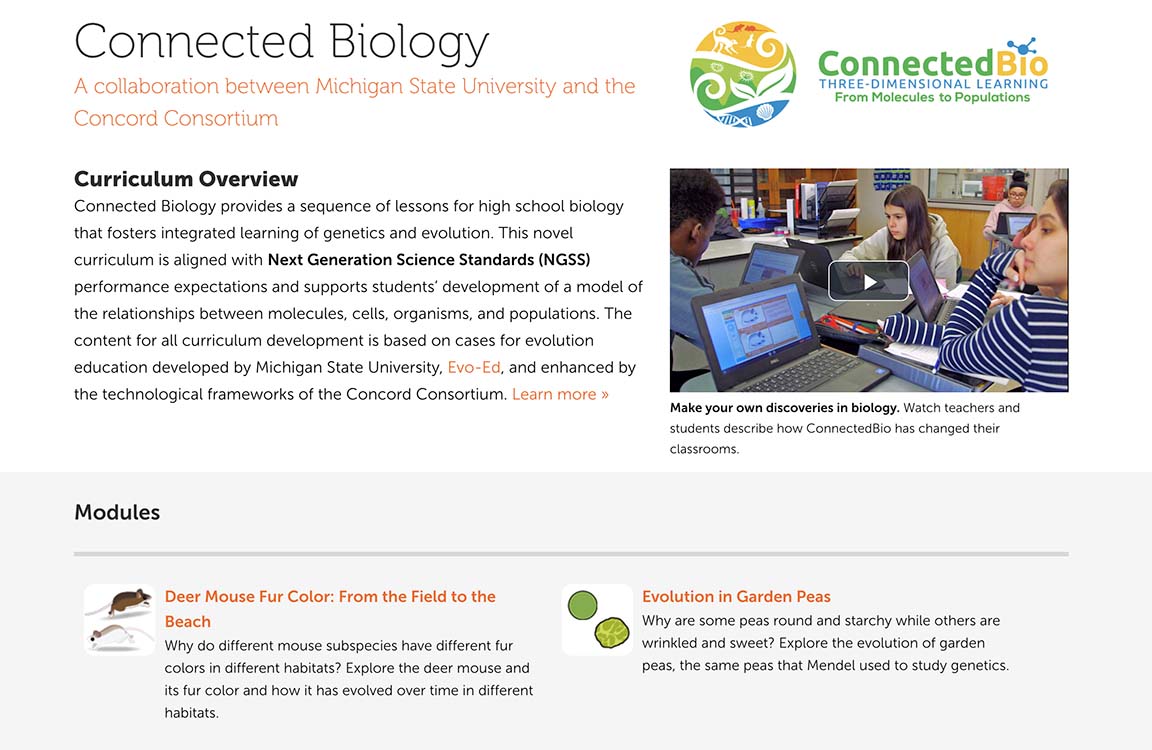 A screenshot of the ConnectedBio web page on learn.concord.org.